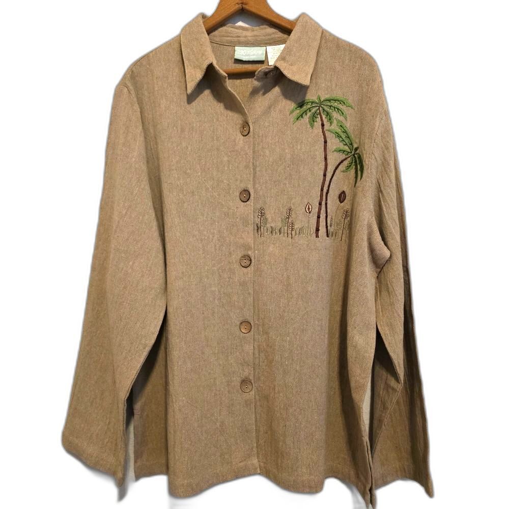 NWT Vintage 220 HICKORY Blair Top Linen Cotton Palm Trees Coastal Resort XLG